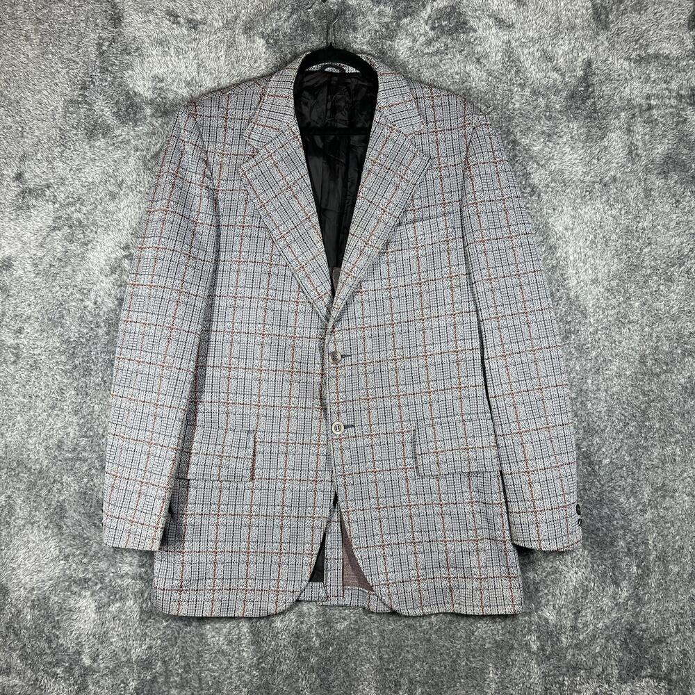 Sport Coat Mens 38 Gray Plaid Wool Polyester Tweed Single-Breasted Notch